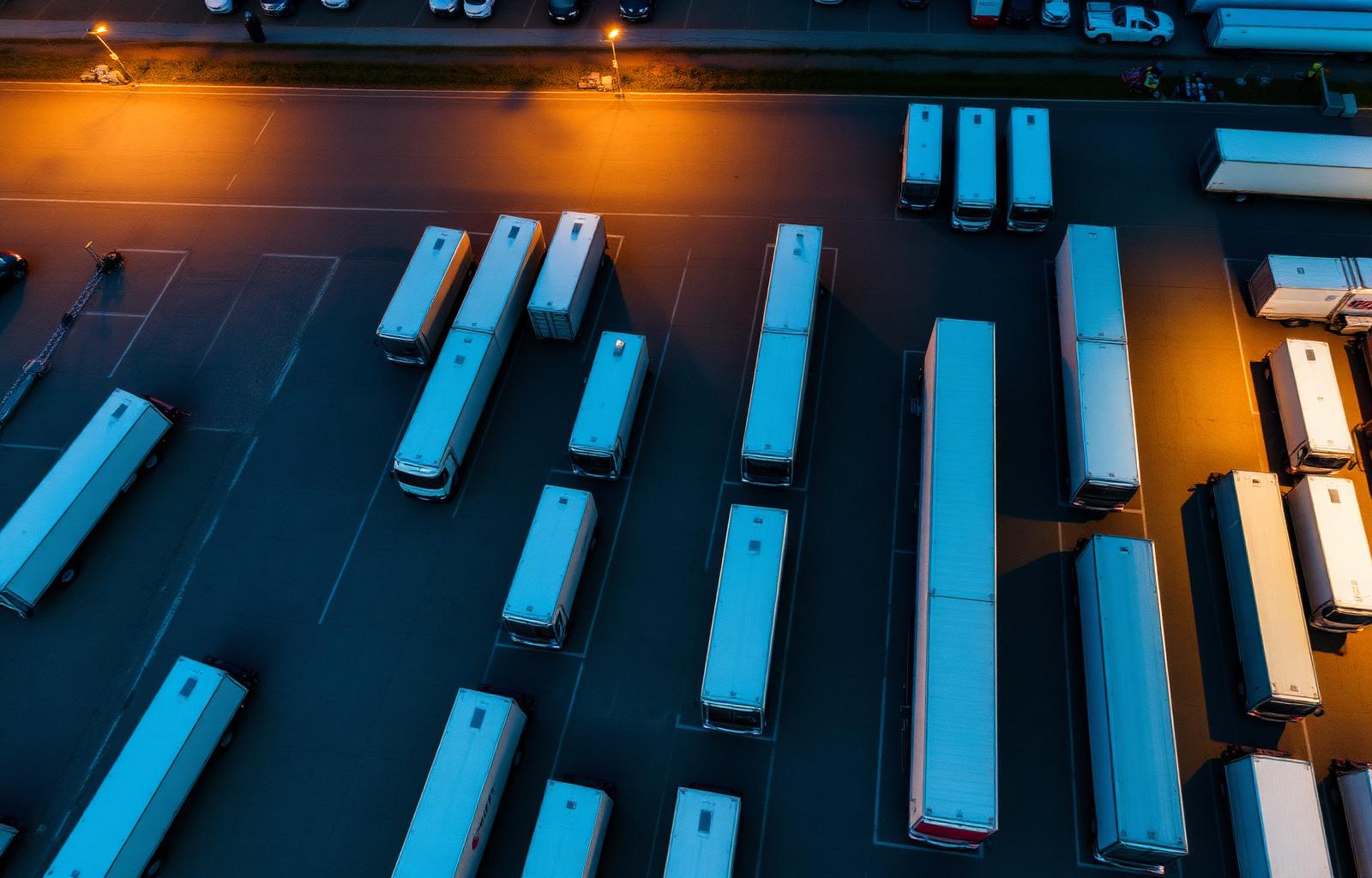 Aerial view of trucking fleet yard